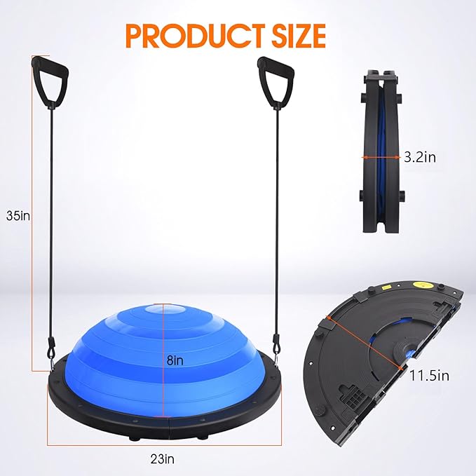 Foldable Balance Ball Trainer with Resistance Bands – Home Workout Equipment with Pump & Non-Slip Base – Core Strength Training Tool for Yoga, Pilates, Balance & Stability