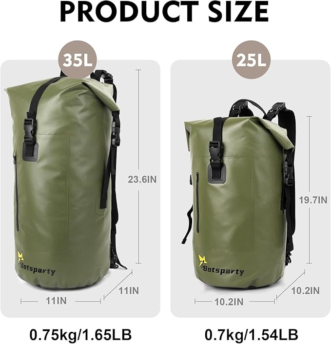 Waterproof Dry Bag Backpack - 25L/35L Lightweight Hiking Pack with Zippered Pocket for Camping, Kayaking, Travel, Hiking, Fishing, Outdoor Enthusiasts（25L）