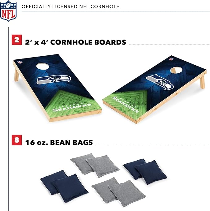 Wild Sports NFL Football 2' x 4' Regulation Size Solid Wood Cornhole Set with Direct Print HD Team Graphics Great Gift for Any Football Fan! Bean Bag Toss Family Outdoor Game