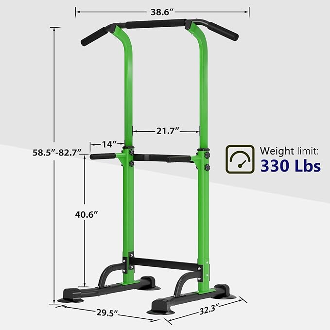 Dland Power Tower Pull Up Bar Dip Station and Height Adjustable Dip Bar Stand, Multi-Function Home Gym Exercise Equipment Strength Training Fitness Workout Station