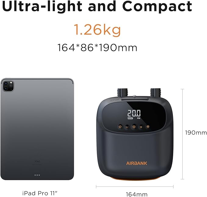 AIRBANK Paddle Board Pump Electric 20PSI The Puffer Pro, Portable SUP Pump, Dual-Stage Inflation & Auto-Off Air Pump for Stand up Paddle Boards, Kayak, Inflatables, Boats, Tent, Kite Wings