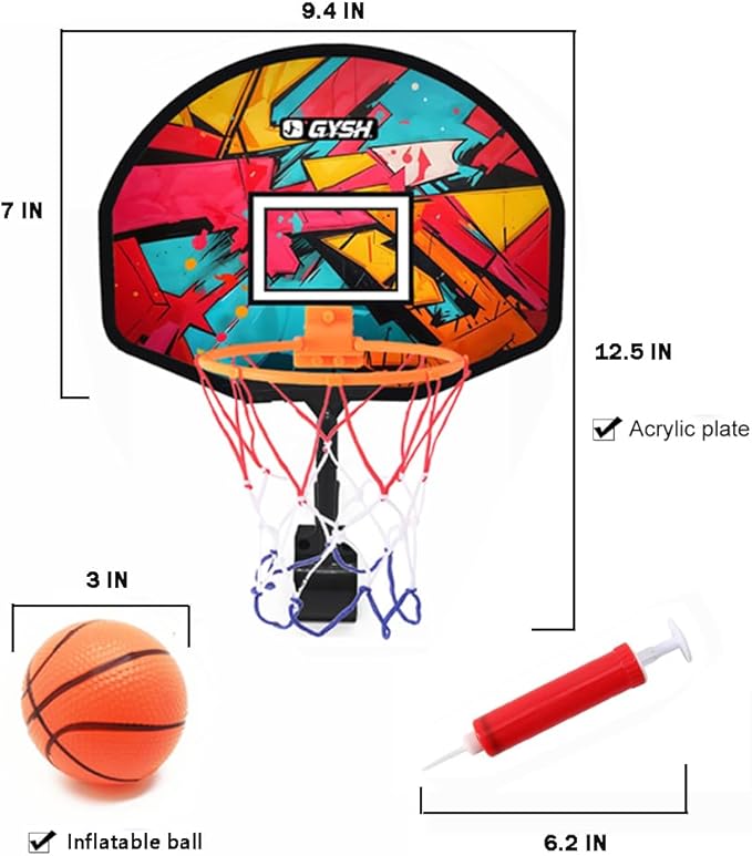 GYSH Trash Can Basketball Hoop,Clip On Any Bin or Behind The Door ! Mini Hoop with Backboard, Ball & Pump，Classroom, Office Toys for Adults, Great Birthday Gift Idea (Red)