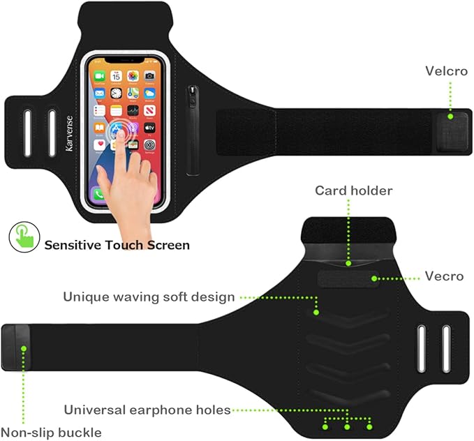 Phone Holder for Running, Karvense Phone Arm Bands for Running Exercise Workout Jogging, for iPhone SE/13 mini/12 mini/11 Pro/8/7/6s, Samsung Galaxy, up to 5.4'', Cell Phone Armband with Zipper Pocket