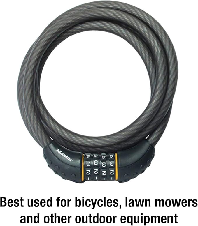 Master Lock Cable Lock, Set Your Own Combination Bike Lock, 6 ft. Long, Black, 8122D
