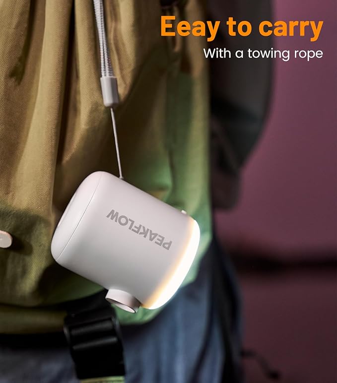 Air Pump for Inflatables,Mini Air Pump – 360L/min Inflation, 4Kpa Pressure, 2200mAh USB-C Rechargeable, Ultra-Light with Camping Light & SOS Mode – for Air Mattress, Sleeping Pads, Pool Floats