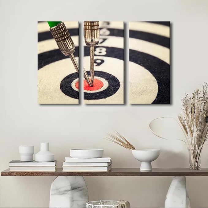 TUMOVO Black and White Wall Art Sports Theme Paintings Dart Board 3 Panels Canvas Paintings Print on Canvas Modern Wall Decor for Living Room Bedroom Bar Club Artwork Framed Ready to Hang(24" Wx36 H)