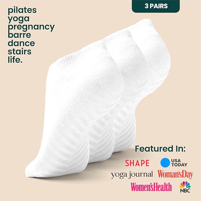 Gripjoy Grip Socks 3-Pack, Non Slip Socks for Yoga, Pilates, Barre, Dance