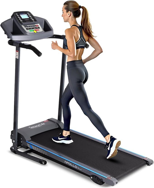 SereneLife Electric Folding Treadmill Exercise Machine - Smart Compact Digital Fitness Treadmill Workout Trainer w/Bluetooth App Sync, Manual Incline Adjustment, for Walking, Running, Gym