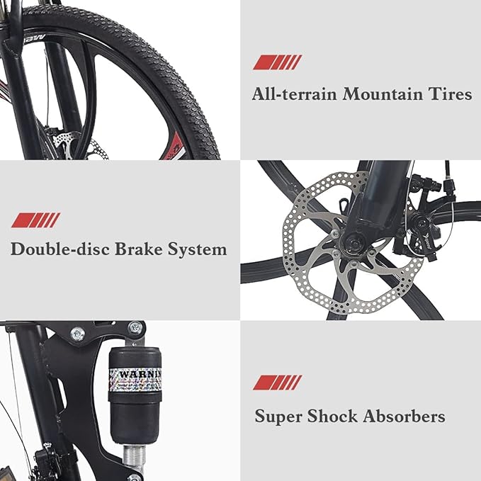 26 ich Folding Mountain Bike, 21 Speed High Carbon Steel Mountain Bike for Adults with 26 Inches Durable Tires, Front Suspension Folding Bicycle for Women and Man