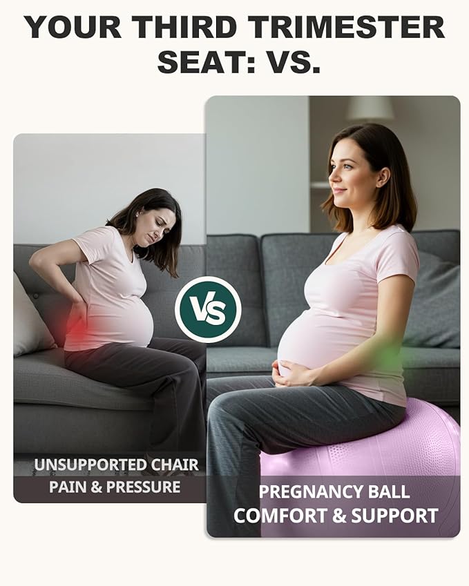 Trideer Pregnancy Birthing Ball - 1.7mm Extra Thick Yoga Ball for Maternity, Labor, Exercise, Physio, Recovery - Guide & Baby Memory Book Included - 440LB Anti-Burst & Non-Slip Stability