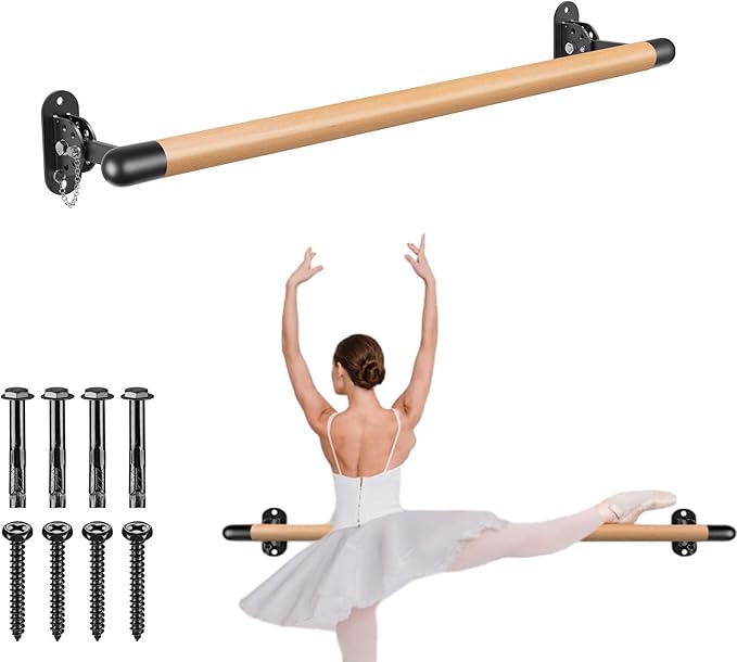 BeneLabel Wall Mount Ballet Barre Solid Wood Dance Bar with Height Adjustable Metal Brackets for Dance Training