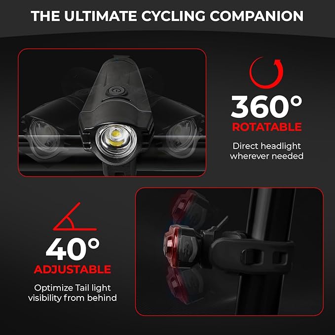 Bike Light Set for Night Riding | USB Rechargeable Ultra-Bright Front Headlight and Back Tail Lights | 4 Light Modes Mountain Bicycle Flash Accessories | Easy Installation for Men, Women, Kids