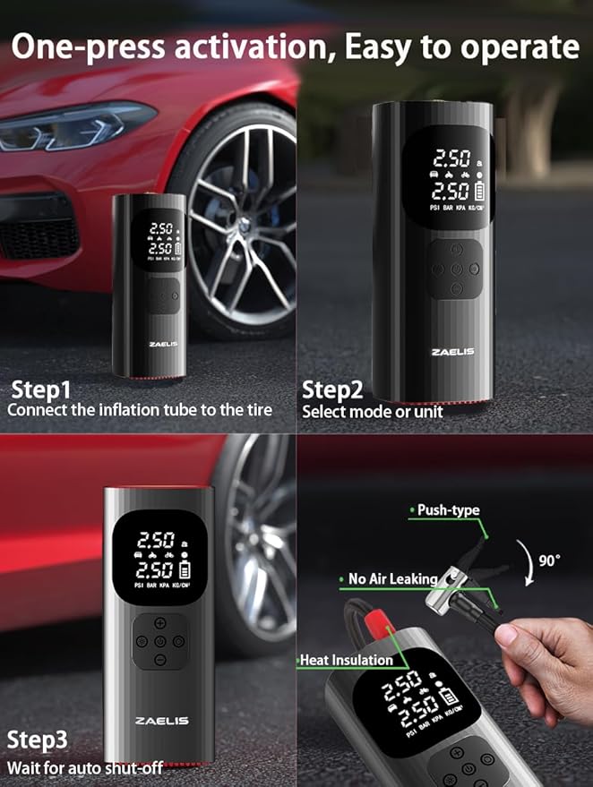 Tire Inflator Portable Air Compressor - 3X Faster 150PSI Air Pump for Car Tires, 12V DC Cordless Tire Inflator with LED Light & Digital Pressure Gauge, Electric Pump for Car, Bike, Motor, Ball