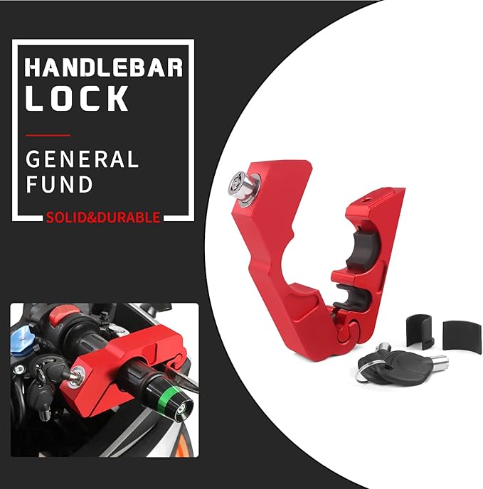 BAIONE Motorcycle Grip Lock Handlebar Throttle Security Lock Anti-Theft Scooters fit for ATV Motorcycles Dirt Street Bike (Red)