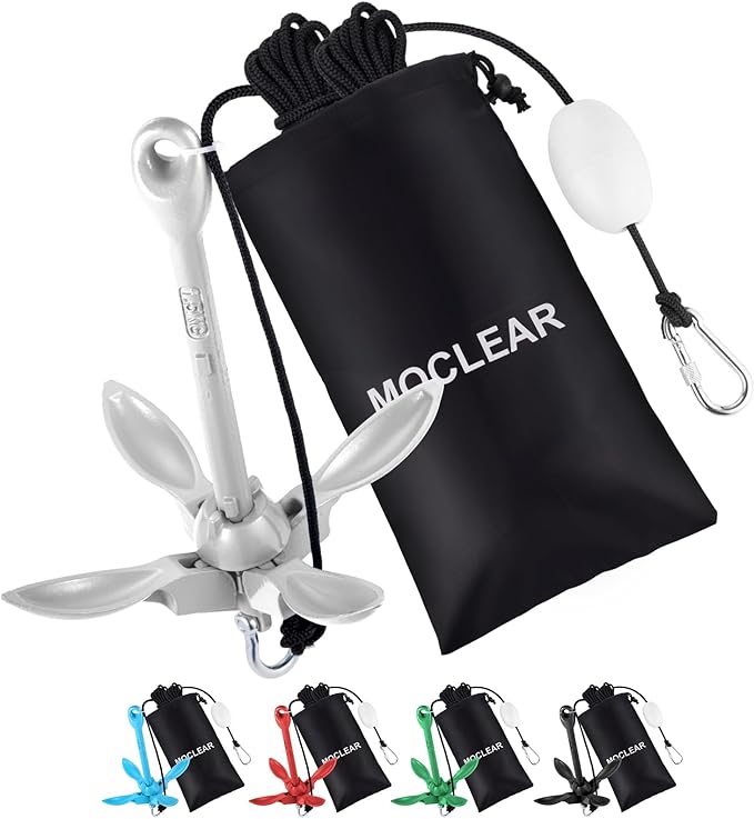 Kayak Anchor Kit, 1.5/3.5 lb Compact Folding Grapnel Anchor for Kayaks, Canoes, SUPs, Jet Skis, Small Boats - Lightweight Portable Marine Boat Anchor with Rust-Resistant Design