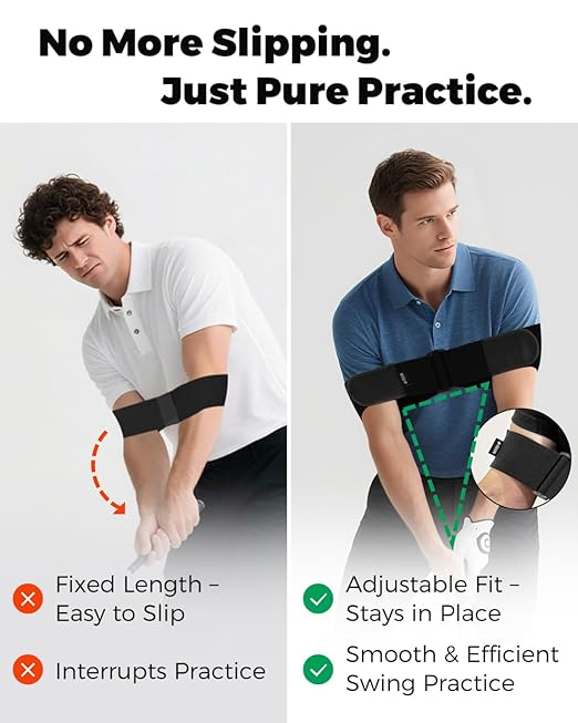 Adjustable Golf Swing Trainer Arm Band – Keep Arms Connected, Fix Chicken Wing – Muscle Memory & Swing Path Control – Comfortable, One Size Fits Most