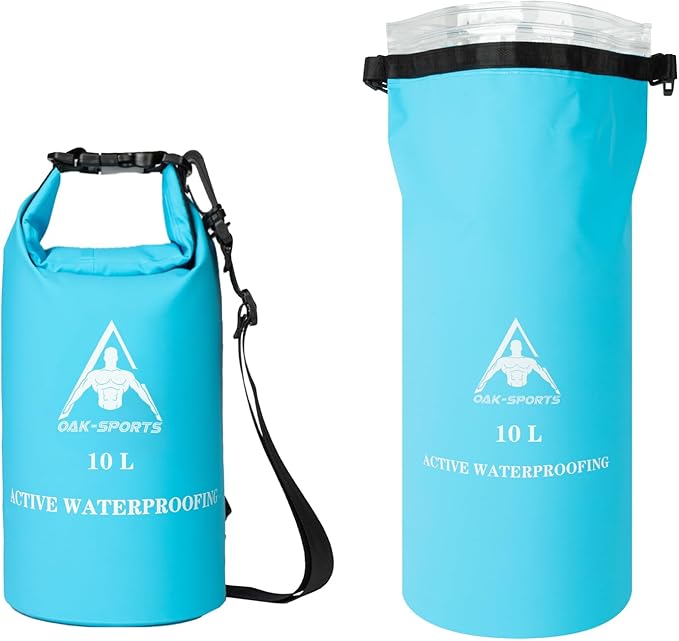 Oak-Sports Dry Bag Waterproof Backpack 5L/10L/20L, Roll Top Lightweight Beach Bag with Double Zipper Seal for Swimming, Kayaking, Hiking, Boating, Adjustable Shoulder Strap