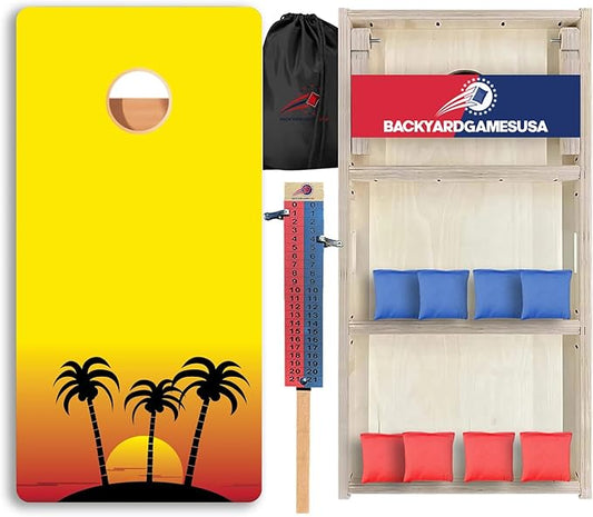 CornholeGamesUSA Pro Cornhole Boards Set | Made in USA | 3/4 Baltic Birch | No Bounce | Triple Thick Legs | Two Brace & Handles, Tournament 2x4 Regulation Set with Score Tower & Cornhole Bags