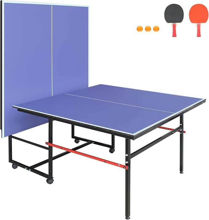 8Ft Mid-Size Foldable & Portable Ping Pong Table Set for Indoor Games