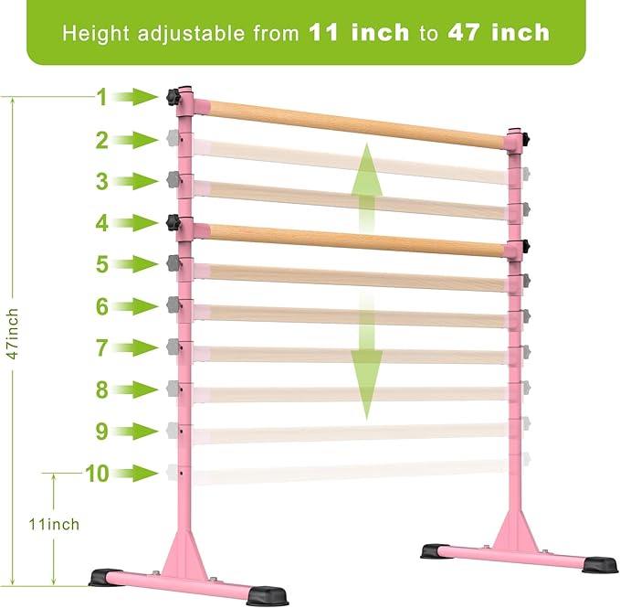 Dolibest Freestanding Ballet Bar, Height Adjustable Ballet Bar, Heavy Duty Dance Bar, with Non-Slip Rubber Pads, Enhanced Stability, Dance/Yoga/Fitness Stretching Bar, Ideal for Kids and Adults