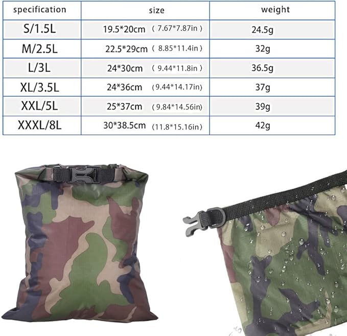 Pimoys 6 Pack Waterproof Dry Sacks, Lightweight Outdoor Dry Bags Ultimate Dry Bags for Kayaking Rafting Camping (8L, 5L, 3.5L, 3L, 2.5L, 1.5L)