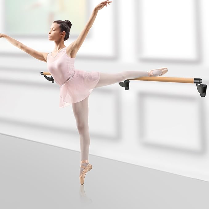 SELEWARE 4-12 ft Long Wood Ballet Barre Wall Mount Barre System for Home or Studio Barre Movements Body Stretch 1.5 inch Dia