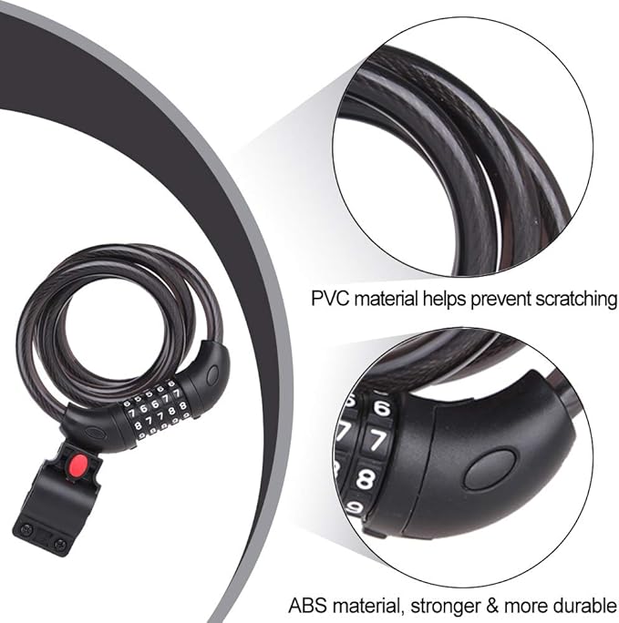 NDakter Bike Lock, 4/5.6 Feet Bicycle Cable, High Security 5 Digit Resettable Combination Coiling Bicycle Lock, Heavy Duty Anti Theft Cable with Mounting Bracket, 1/2 Inch Diameter (12mm)