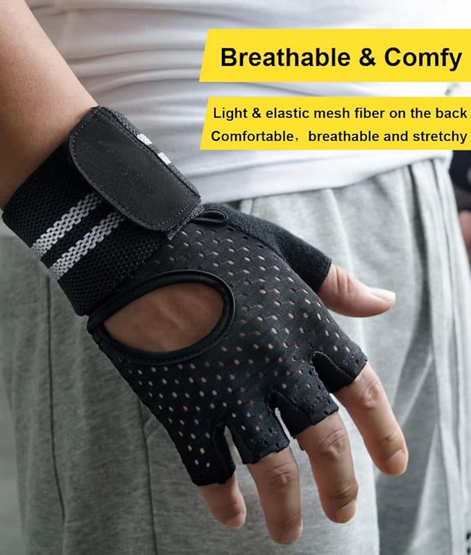 Weightlifting Gym Gloves for Men Women, Breathable Workout Gloves, Anti-Slip Exercise Gloves, Adjustable Wrist Support, Full Palm Protection, Lightweight