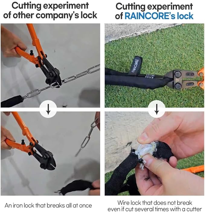 RAINCORE Light Weight Bike Cable Lock for Heavy Duti Anti Theft - 24inch (60cm) - 0.27lb (124g) - Bike Chain Lock with Chain Cutter Proof Fiber - Patented Korea - Security Cable (24 inches)