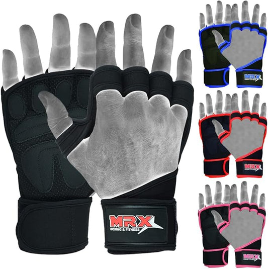 MRX BOXING & FITNESS Workout Gloves for Men and Women Ventilated Weight Lifting Gloves with Wrist Wraps Sticky Palm Protection with Extra Grip Gym Gloves for Exercise Pull Ups, Cross Training