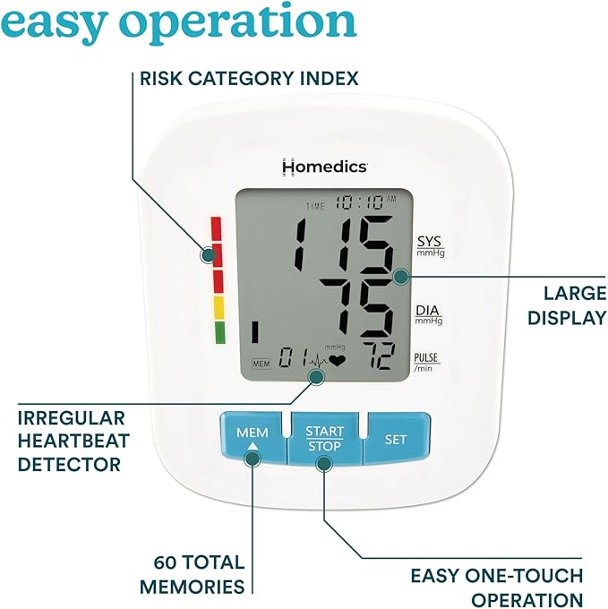 Homedics Upper Arm 300 Series Blood Pressure Monitor, Easy One-Touch Operation, Irregular Heartbeat Detector, Accurate Results