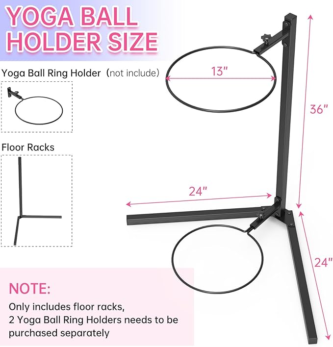 Free-Standing Exercise Ball Rack Accessories,Must Be Used With The Wall-Mounted Stability Ball Holder, Balance Ball Storage Racks Suitable Wall-Mount Ball Holder (Sold Separately)