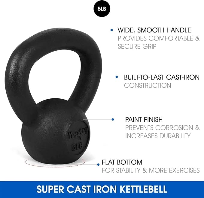 Yes4All 5-80 lbs Cast Iron Kettlebell for Dumbbell Weights Exercises, Gym, Full Body Home Workout Equipment, Push up, Grip and Strength Training