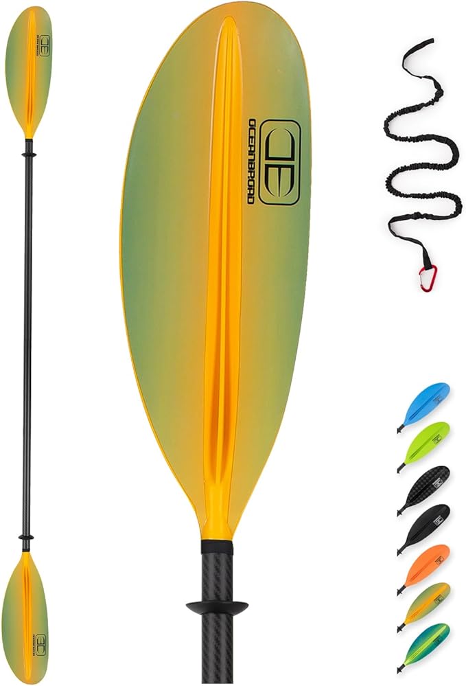 OCEANBROAD Carbon Fiber Kayak Paddle 90.5in/230cm, 86in/218cm for Adults Kayaking Boating Canoeing Oar with Paddle Leash