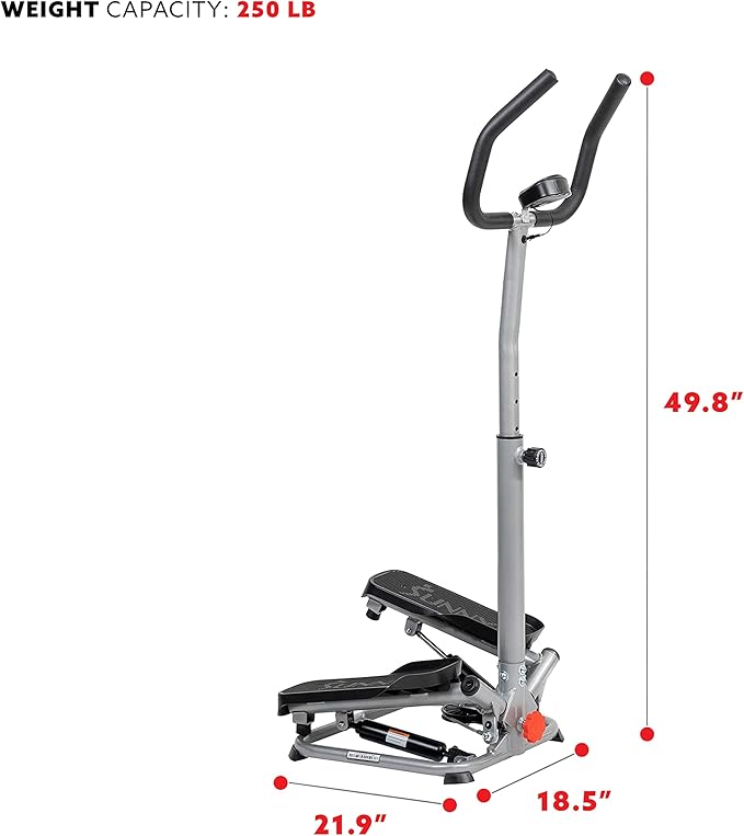 Sunny Health & Fitness Twist Stepper with Handlebar, Stair Step Machine for Cardio Workout, Compact Home Exercise Equipment W/Optional Free SunnyFit App Connection