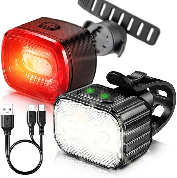 Bike Lights Kit Front and Back, USB C Rechargeable with Auto Brake Sensing, Waterproof Bicycle Headlight & Tail Light Set for Night Riding, Long Battery Life for Cycling Safety