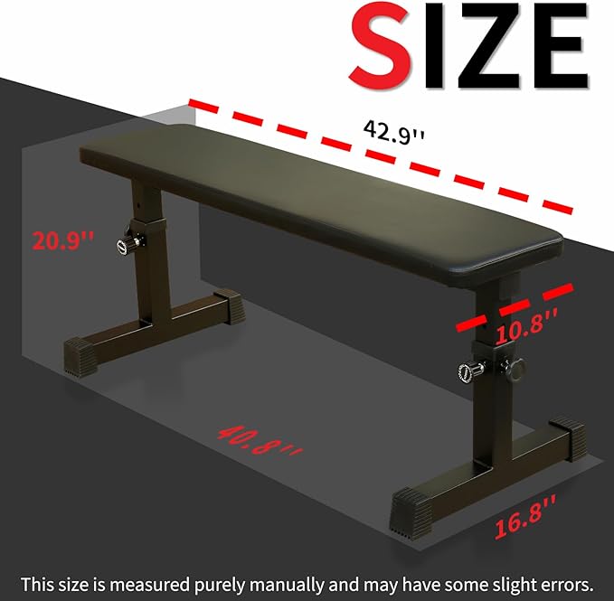 Flat Weight Bench for Weight Training, Easy Assembly Height Adjustable Workout Bench for Weight Training, Home Fitness Strength Training Bench (440lbs)