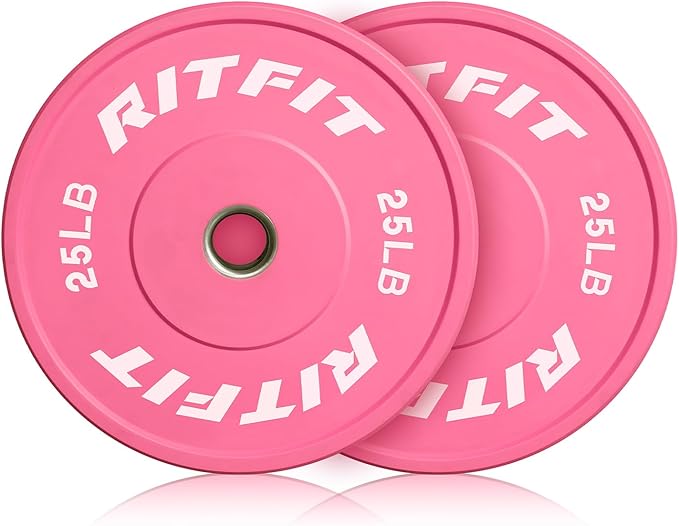 RITFIT Pink Weight Plates, 2 Inch Olympic Barbell Weight Plate, Bumper Plates With Steel Insert, Pink Weights for Gym and Home