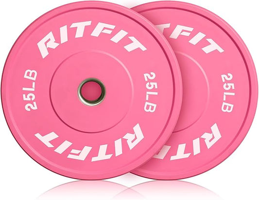 RITFIT Pink Weight Plates, 2 Inch Olympic Barbell Weight Plate, Bumper Plates With Steel Insert, Pink Weights for Gym and Home