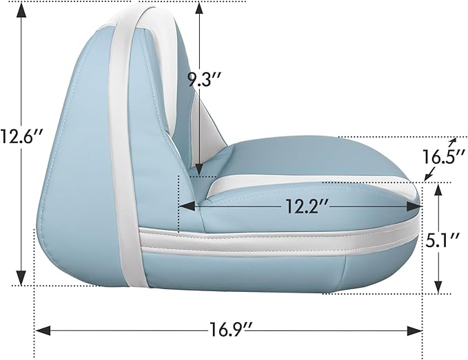 Lean Pro Casting Fishing Boat Seat High Back Bass Boat Seat, White/Sky Blue