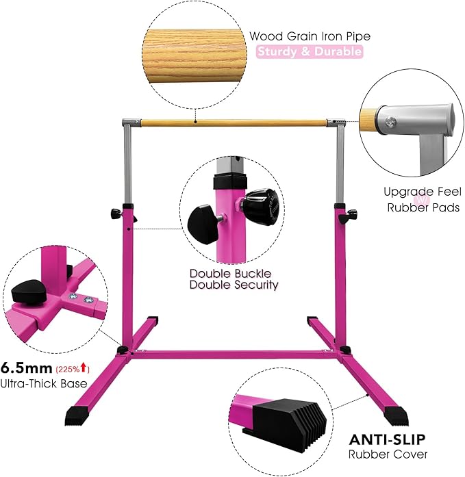 XDEMODA The Latest Model Gymnastics Bar for Kids Ages 3-15 for Home, Anti-Slip, Easy to Assemble, 35” to 55” Adjustable Height Gymnastic Horizontal Bars Equipment