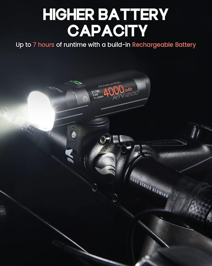 Magicshine Bike Light RN 1200, CREE LED, IPX7, 4000mAh Battery Type-C Reverse Charging, Powerful Bike Headlight Compatible with: Mountain, Kids, Street