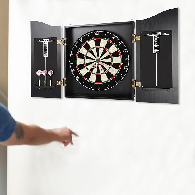 Classic Dart Board Cabinet Set, Wall Mounted Dartboard Cabinet Game Set with 6 Steel Tip Darts and Scoreboards for Adults Home Bar Office