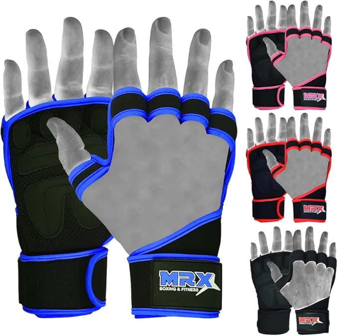 MRX BOXING & FITNESS Workout Gloves for Men and Women Ventilated Weight Lifting Gloves with Wrist Wraps Sticky Palm Protection with Extra Grip Gym Gloves for Exercise Pull Ups, Cross Training