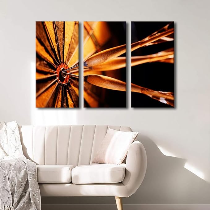 TUMOVO Canvas Wall Art Dart Board Paintings Black and White Wall Art Dart Board Artwork 3 Panel Inspirational Wall Art Pictures Artwork for Home Walls Stretched and Framed Ready to Hang(28" Wx42 H)