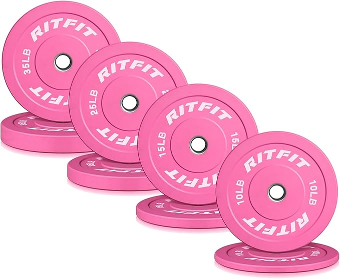 RITFIT Pink Weight Plates, 2 Inch Olympic Barbell Weight Plate, Bumper Plates With Steel Insert, Pink Weights for Gym and Home