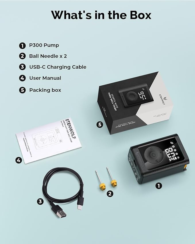ETENWOLF Electric Ball Pump Inflation & Deflation 2-17PSI, Basketball Pump with Precise Pressure Gauge, Rechargeable Air Pump for Balls, Soccer Ball Air Pump