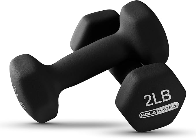 HolaHatha 2, 3, 5, 8, and 10 Pound Neoprene Dumbbell Free Hand Weight Set with Rack, Ideal for Home Exercises to Gain Tone and Definition, Pastel
