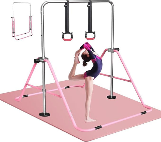 FBSPORT Gymnastics Bar for Kids, Adjustable Height Gymnastic Horizontal Bars,Junior Training Bar Children Folding Training Monkey Bars for Home Using
