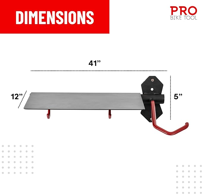 PRO BIKE TOOL Bike Storage Rack - Indoor Bike Rack for Bicycle and Accessories - Compact Steel Bike Holder - Easy Installation - Black and Red - Durable Metal Construction for Home or Garage